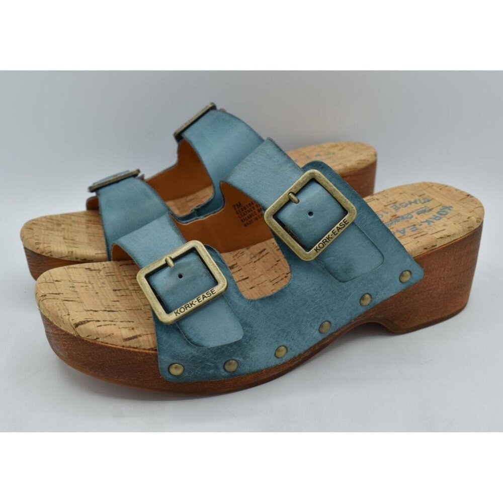 Kork Ease Womens Size 10 Saffron Turquoise Full Grain Leather Slide Sandal Shoes
